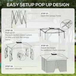 Rackhams 3.25 x 3.25m Pop Up Gazebo, Double-roof Garden Tent with Netting and Carry Bag, Party Event Shelter for Outdoor Patio, Brown and Grey - thumbnail 3