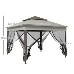 Rackhams 3.25 x 3.25m Pop Up Gazebo, Double-roof Garden Tent with Netting and Carry Bag, Party Event Shelter for Outdoor Patio, Brown and Grey - thumbnail 2