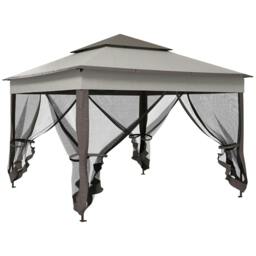 Rackhams 3.25 x 3.25m Pop Up Gazebo, Double-roof Garden Tent with Netting and Carry Bag, Party Event Shelter for Outdoor Patio, Brown and Grey - thumbnail 1