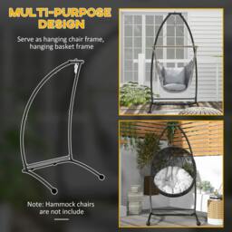 Rackhams Hammock Chair Stand, C Shape Hanging Heavy Duty Metal Frame Hammock Stand for Hanging Hammock Air Porch Swing Chair, Indoor & Outdoor Use, Black - thumbnail 6