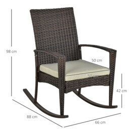 Rackhams Garden Rattan Rocking Chair, Bistro Recliner Rocker Furniture Seater - Brown - PE rattan, Fabric, Steel - 66cm x 88cm x 98cm - thumbnail 5
