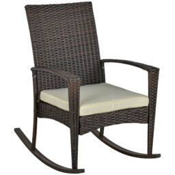 Rackhams Garden Rattan Rocking Chair, Bistro Recliner Rocker Furniture Seater - Brown - PE rattan, Fabric, Steel - 66cm x 88cm x 98cm - thumbnail 2