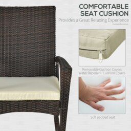 Rackhams Garden Rattan Rocking Chair, Bistro Recliner Rocker Furniture Seater - Brown - PE rattan, Fabric, Steel - 66cm x 88cm x 98cm - thumbnail 4