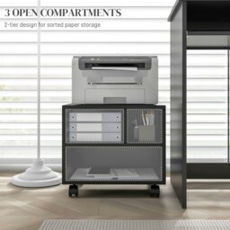 Rackhams Printer Stand with Storage Printer Cart on Wheels for Home Office Black - White - thumbnail 4