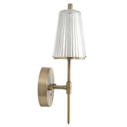 Rackhams Antique Brass Wireless Rechargeable Touch Dimmer Wall Light with Ribbed Shade