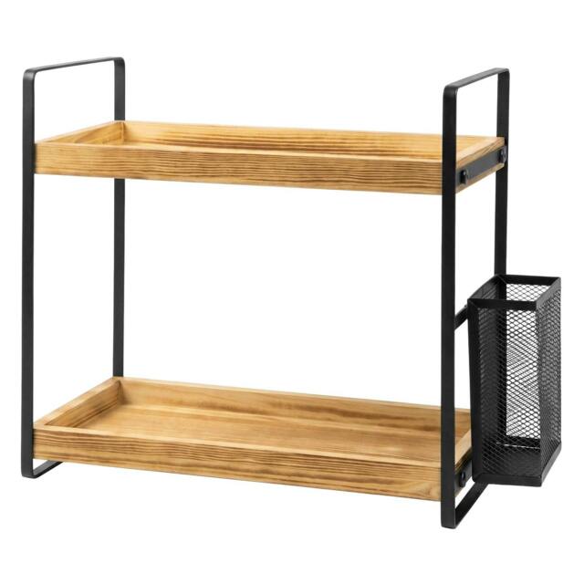 Rackhams 2 Tier Bathroom Organiser Countertop Perfume Skincare Storage Shelf - Natural - image 1