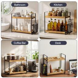 Rackhams 2 Tier Bathroom Organiser Countertop Perfume Skincare Storage Shelf - Natural - thumbnail 6