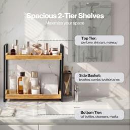 Rackhams 2 Tier Bathroom Organiser Countertop Perfume Skincare Storage Shelf - Natural - thumbnail 5