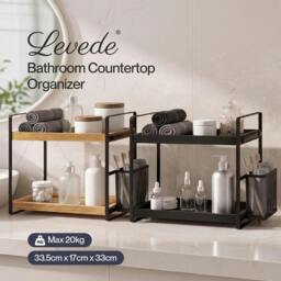 Rackhams 2 Tier Bathroom Organiser Countertop Perfume Skincare Storage Shelf - Natural - thumbnail 2