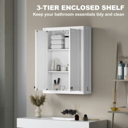 Rackhams Wall Mounted Storage with Adjustable Shelves, Bathroom Wall Cabinet - White - 1 - 61W x 20D x 84H cm - thumbnail 4