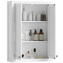 Rackhams Wall Mounted Storage with Adjustable Shelves, Bathroom Wall Cabinet - White - 1 - 61W x 20D x 84H cm - thumbnail 2