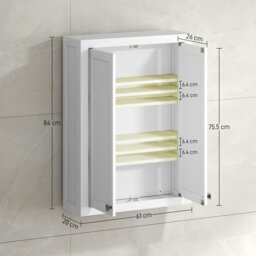 Rackhams Wall Mounted Storage with Adjustable Shelves, Bathroom Wall Cabinet - White - 1 - 61W x 20D x 84H cm - thumbnail 6
