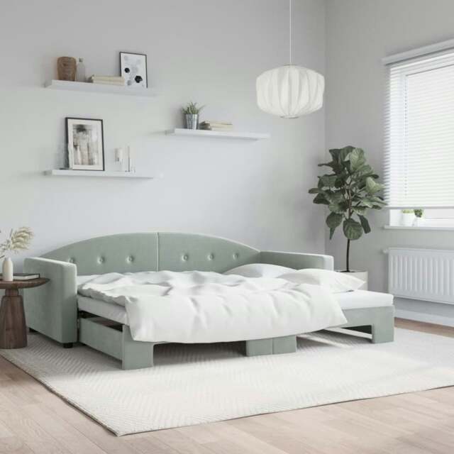Rackhams Daybed with Trundle Light Grey 90x190 cm Velvet