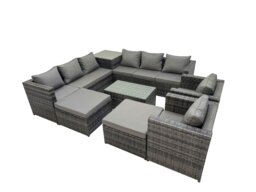 Rackhams 10 Seater Garden Outdoor Rattan Furniture Set Patio Corner Sofa Rectangular Coffee Table with 2 Big Stools Side Table Dark Grey - thumbnail 2