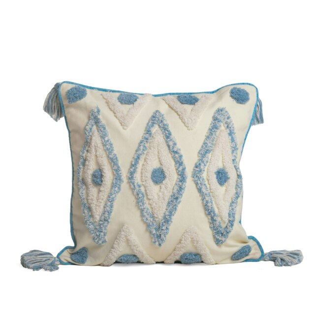 Rackhams Boho Tassle Heavy Tuft Cushion - 43cm x 43cm - Blue