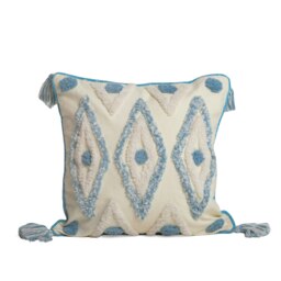 Rackhams Boho Tassle Heavy Tuft Cushion - 43cm x 43cm - Blue