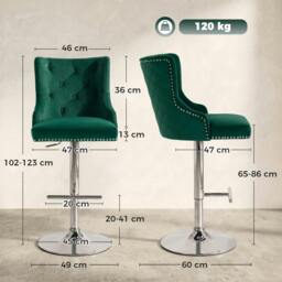 Rackhams Bar Stools Set of 2, Swivel Velvet Barstools with Footrest, Green - thumbnail 3