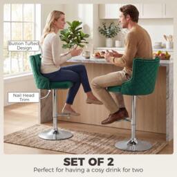 Rackhams Bar Stools Set of 2, Swivel Velvet Barstools with Footrest, Green - thumbnail 4