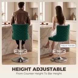 Rackhams Bar Stools Set of 2, Swivel Velvet Barstools with Footrest, Green - thumbnail 5