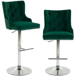 Rackhams Bar Stools Set of 2, Swivel Velvet Barstools with Footrest, Green - thumbnail 2