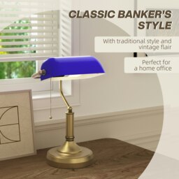 Rackhams Banker's Table Lamp w/ Antique Bronze Tone Base, Blue - thumbnail 4