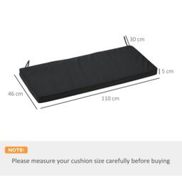 Rackhams 2-Seater Garden Bench Cushion with Ties, Swing Chair Cushion, Replacement Cushion for Outdoor Furniture, 110 x 46 cm, Black - thumbnail 2