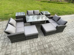 Rackhams Outdoor Lounge Sofa Set - Dark Grey Mixed PE Wicker Rattan Garden Furniture with Oblong Dining Table & 2 Big Footstools - thumbnail 2