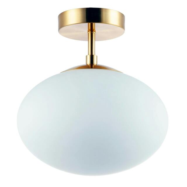 Rackhams Designer Oval White Glass Globe Bathroom Ceiling Lamp in Antique Brass - image 1