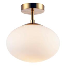 Rackhams Designer Oval White Glass Globe Bathroom Ceiling Lamp in Antique Brass - thumbnail 2