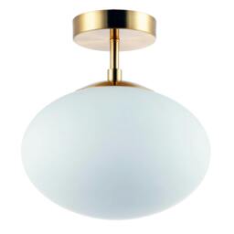 Rackhams Designer Oval White Glass Globe Bathroom Ceiling Lamp in Antique Brass