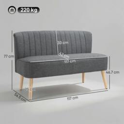 Rackhams Velvet-Feel Double Sofa w/ Wood Frame Foam Padding - Grey - 117 x 56.5 x 77 cm - thumbnail 3