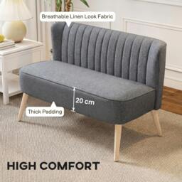 Rackhams Velvet-Feel Double Sofa w/ Wood Frame Foam Padding - Grey - 117 x 56.5 x 77 cm - thumbnail 4