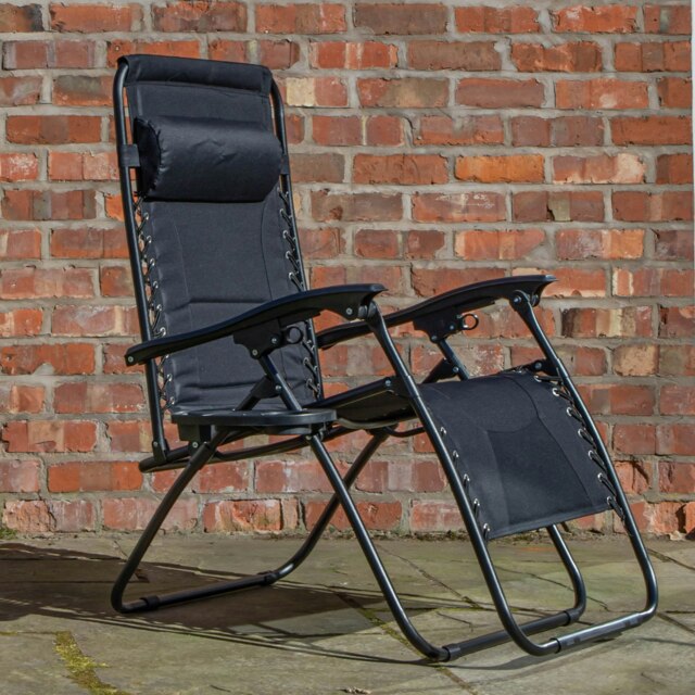 Rackhams Luxury Padded Multi Position Zero Gravity Garden Relaxer Chair Lounger in All Black - SunLoungers - image 1