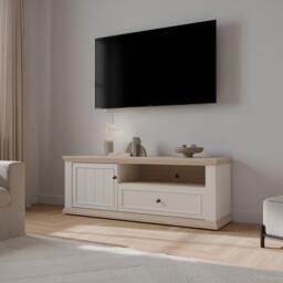 Rackhams Pontypool TV Unit with Drawer & Open Shelf in White and Riva Oak - W 149.5 X  H 53.8 X  D 43.5cm - 1 - Manufactured Wood
