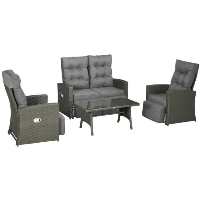 Rackhams 4 Piece Rattan Garden Furniture Set Outdoor Sofa Sectional Set with Glass Top Table for Poolside, Grey - image 1