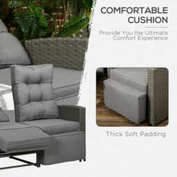 Rackhams 4 Piece Rattan Garden Furniture Set Outdoor Sofa Sectional Set with Glass Top Table for Poolside, Grey - thumbnail 5