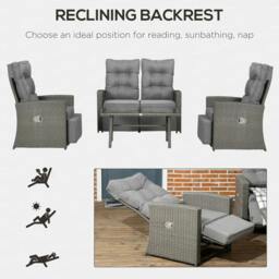 Rackhams 4 Piece Rattan Garden Furniture Set Outdoor Sofa Sectional Set with Glass Top Table for Poolside, Grey - thumbnail 6