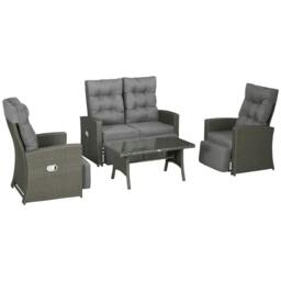 Rackhams 4 Piece Rattan Garden Furniture Set Outdoor Sofa Sectional Set with Glass Top Table for Poolside, Grey - thumbnail 1