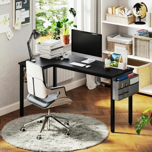 Rackhams L-Shaped Corner Desk Computer with Fabric Bag and Hooks, Black - Black - 81 - Particleboard, metal - image 1