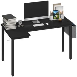 Rackhams L-Shaped Corner Desk Computer with Fabric Bag and Hooks, Black - Black - 81 - Particleboard, metal - thumbnail 2