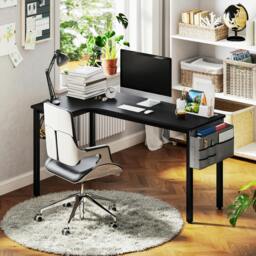 Rackhams L-Shaped Corner Desk Computer with Fabric Bag and Hooks, Black - Black - 81 - Particleboard, metal