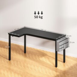 Rackhams L-Shaped Corner Desk Computer with Fabric Bag and Hooks, Black - Black - 81 - Particleboard, metal - thumbnail 5