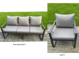 Rackhams 9 Seater Aluminium Garden Furniture Set with Adjustable Rising Dining Table, 3 Chairs - Dark Grey - thumbnail 3