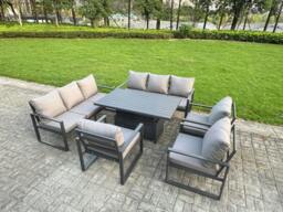 Rackhams 9 Seater Aluminium Garden Furniture Set with Adjustable Rising Dining Table, 3 Chairs - Dark Grey - thumbnail 2