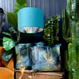 Rackhams Emerald Enchanted Wood Silhouette Lampshade in Jade Green Velvet - Ceiling Pendant / Arc Lamp - 35cm diameter x 25cm height / 14 x 10 - thumbnail 2