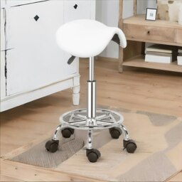 Rackhams Saddle Salon Stool Chair With Adjustable Height and 360 Swivel White - thumbnail 5