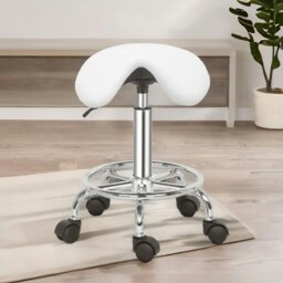 Rackhams Saddle Salon Stool Chair With Adjustable Height and 360 Swivel White - thumbnail 3