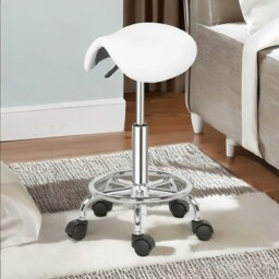 Rackhams Saddle Salon Stool Chair With Adjustable Height and 360 Swivel White - thumbnail 2