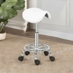 Rackhams Saddle Salon Stool Chair With Adjustable Height and 360 Swivel White - thumbnail 6