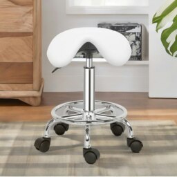 Rackhams Saddle Salon Stool Chair With Adjustable Height and 360 Swivel White - thumbnail 4